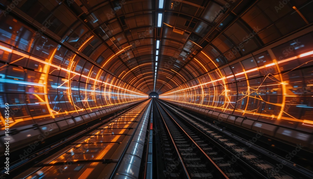 Obraz premium Futuristic Neon Tunnel with Glowing Lights