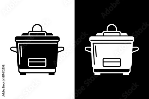 Black and White Deep Fryer Icon Simple Restaurant Equipment Vector.