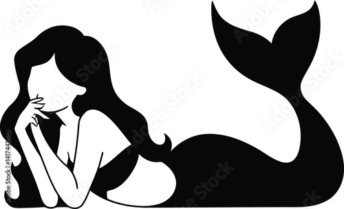 Black Silhouette Mermaid Art with Smooth Curves