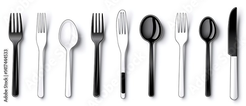 Black  White Cutlery Set.
