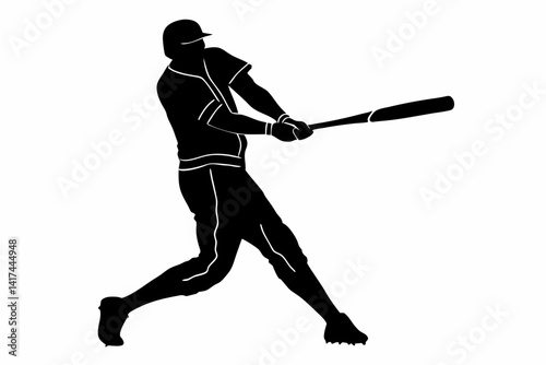 Baseball Swing Silhouette SVG – Vector of Batter in Motion for Athletic Designs

