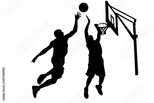 Dynamic Basketball SVG – Jumping Player Silhouettes Vector for Sports Artwork

