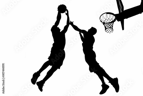 Basketball SVG Silhouettes – Dynamic Player Vector in High-Flying Jump Poses

