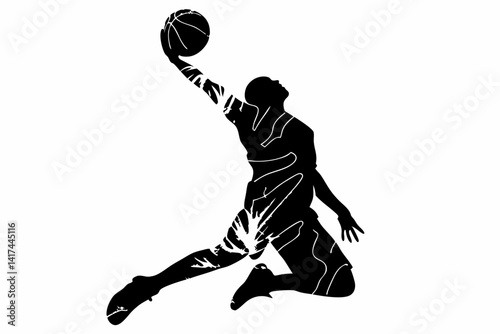 Mid-Air Basketball Silhouette SVG – Dynamic Dunk Pose Vector for Sports Art

