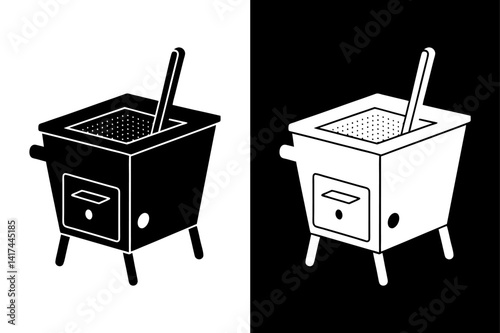 Deep Fryer Vector Icon – Minimalist Black and White Restaurant Equipment.