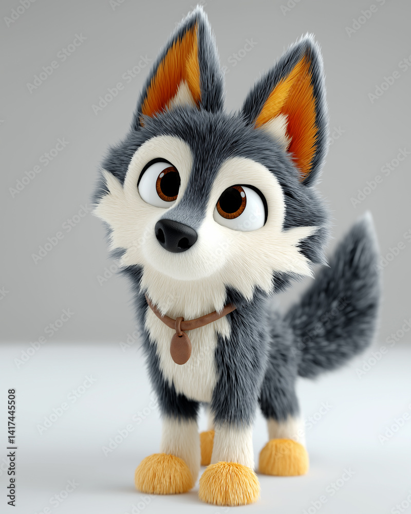 Obraz premium Cute siberian husky puppy with blue eyes on blue background