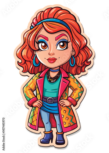 Vector illustration of a Trendy 80s fashionista illustration.
