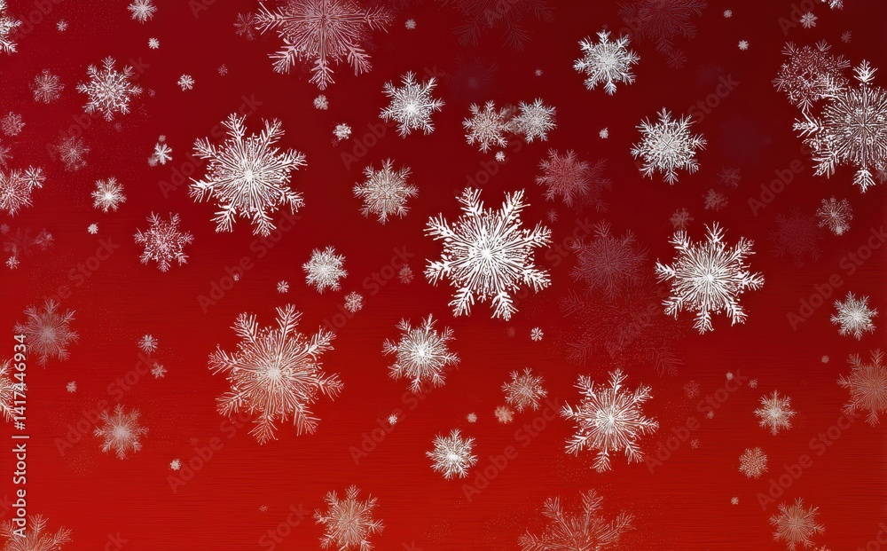 White snowflakes falling on a rich red background. Perfect for winter or holiday designs. White snowflakes falling on a rich red background. Perfect for winter or holiday designs.