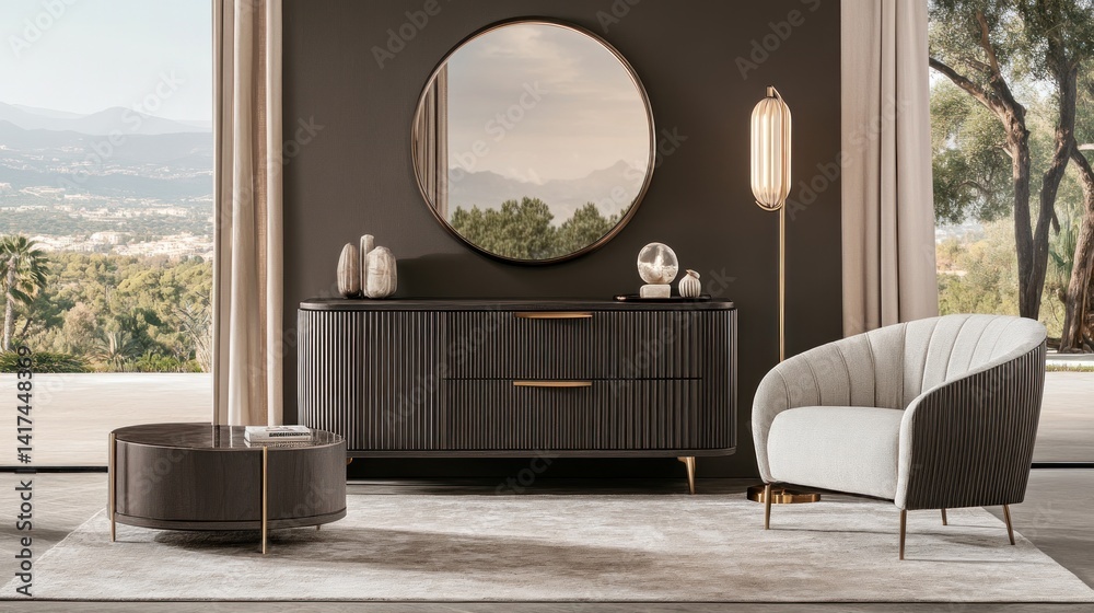 Obraz premium Modern, elegant furniture arrangement in a sophisticated living area.