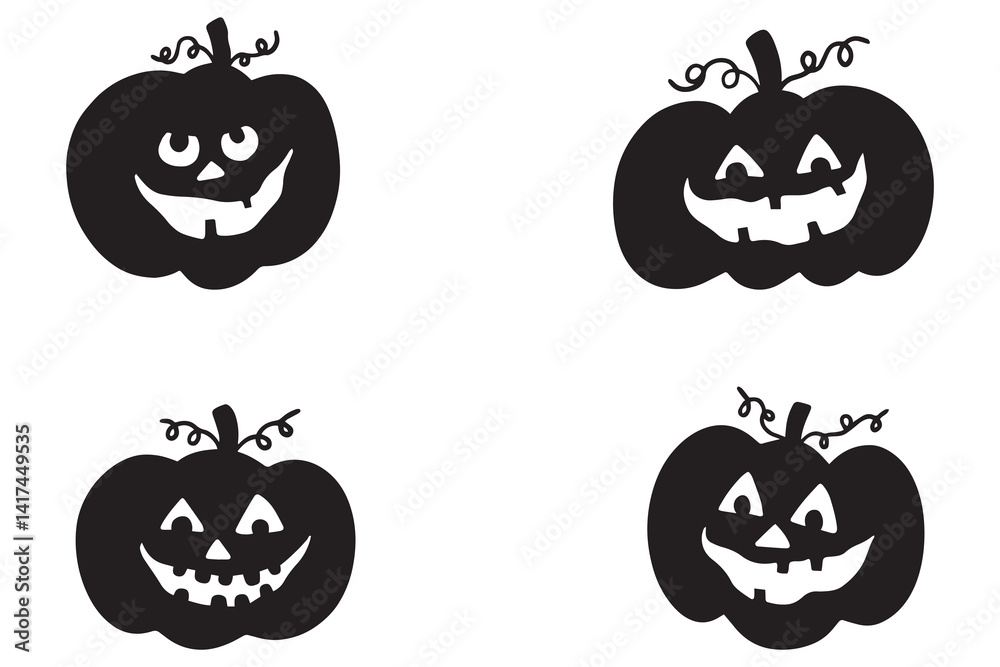 Obraz premium Pumpkin Faces Icon Set Halloween Silhouettes Vector