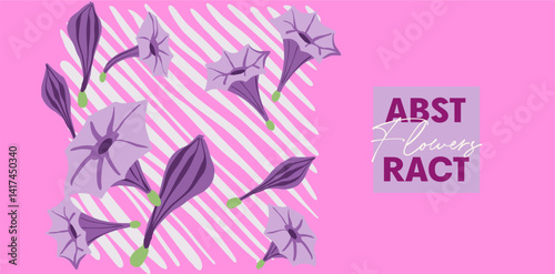 Editable poster of primitive, whimsical plants in folk style. Abstract flowers and leaves in bright, saturated colors for branding, printing, advertising. Digital illustration in modern flat style