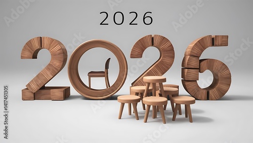 2026 Happy New year wishing with furniture.New year concept design 