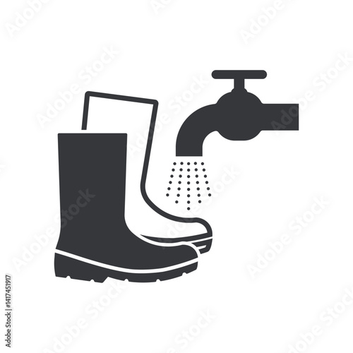 Isolated pictogram showing instruction to clean or wash shoes after use, promoting hygiene and boots cleanliness in workplaces