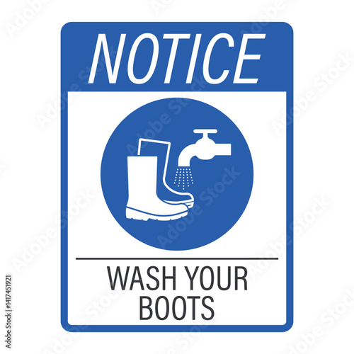 Isolated pictogram showing instruction to clean or wash shoes after use, promoting hygiene and boots cleanliness in workplaces