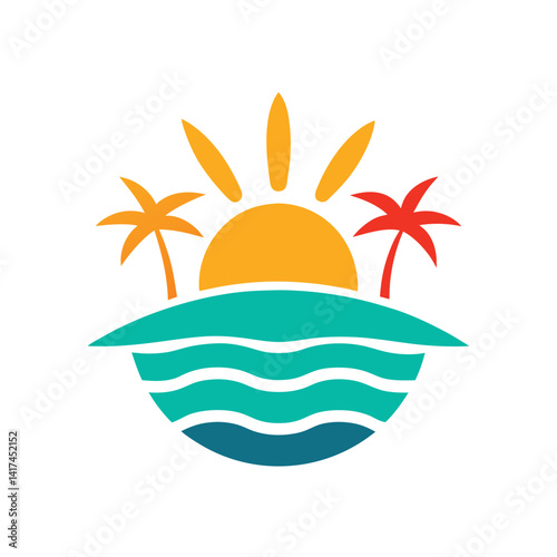 tropical sunset t shirt design on white background