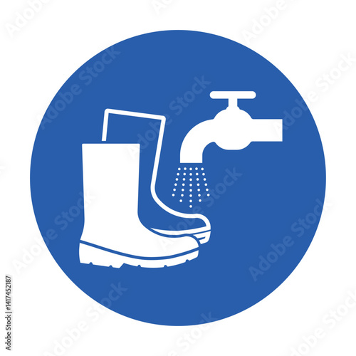 Isolated pictogram showing instruction to clean or wash shoes after use, promoting hygiene and boots cleanliness in workplaces