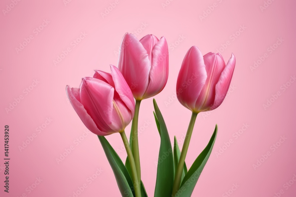 there are three pink tulips in a vase on a pink background there are three pink tulips in a vase on a pink background