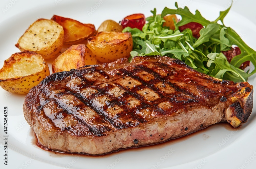A perfectly cooked steak with grill marks, served with A perfectly cooked steak with grill marks, served with