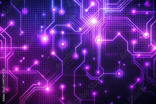 Neon purple with ASCII art patterns forming techie designs