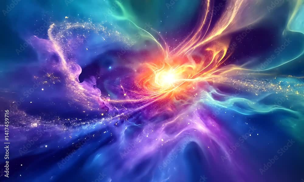 Glowing Cosmic Cloud Expanding in Colorful Deep Space Background Glowing Cosmic Cloud Expanding in Colorful Deep Space Background