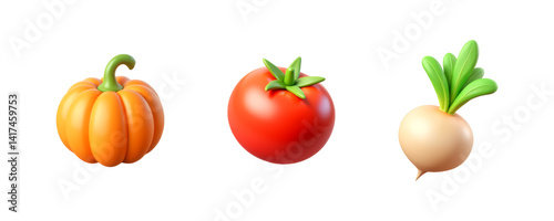 Wallpaper Mural Turnip, Tomato, Pumpkin, set of 3D Icons – Glossy Minimal Emoji Style, Isolated PNG Torontodigital.ca