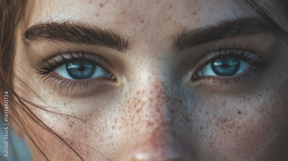 Fototapeta premium A close-up of an eye with freckles, showcasing natural beauty and detail.