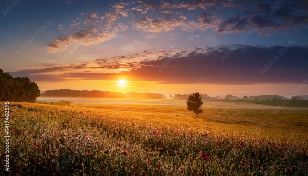 Obraz premium Sunrise over fields