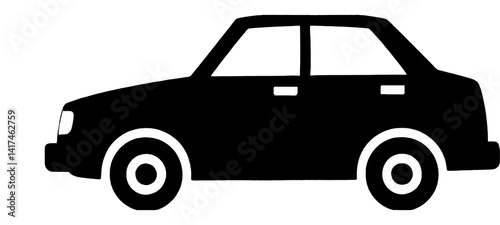 Simple black car icons with side views in minimalist silhouette style design on transparent background