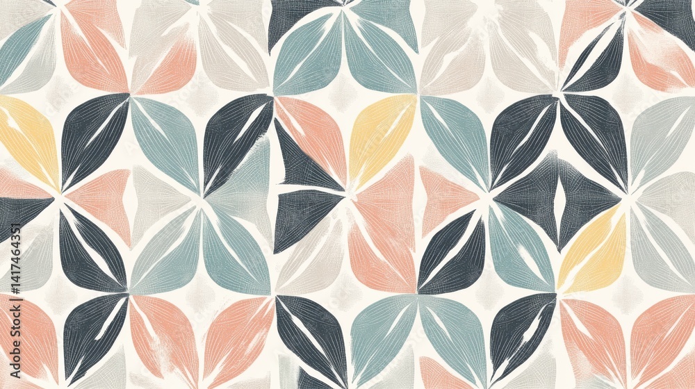 Fototapeta premium A floral tile pattern with soft colors and a mosaic design.