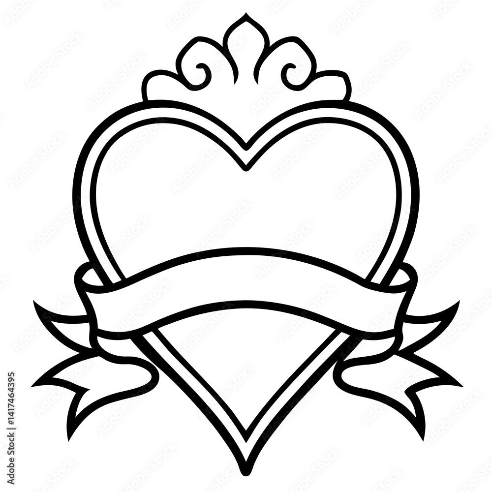 Floral Heart Line Art with Banner Floral Heart Line Art with Banner