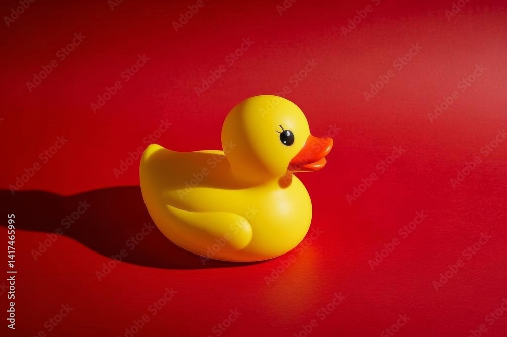 Fototapeta premium yellow rubber duck toy sitting on a red surface