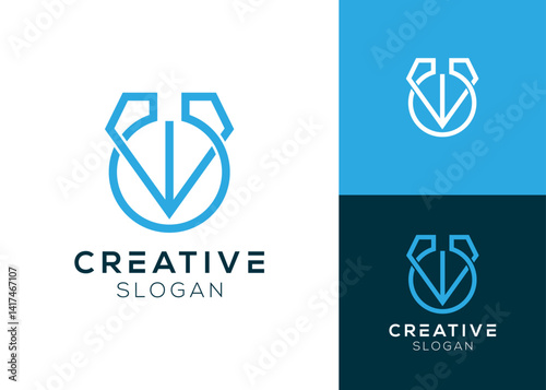 Initials CW or WC with diamond logo design for jewelry store