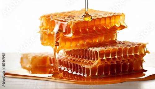 Honeycomb slices with honey flowing down