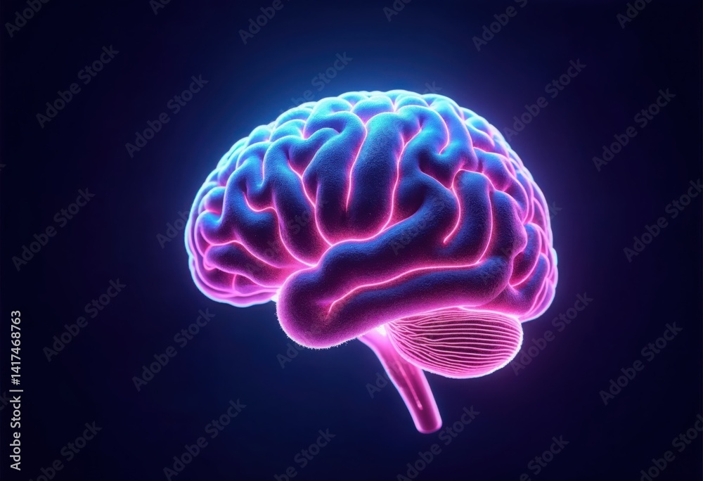 Futuristic Glowing Brain with Blue and Pink Light on Dark Background Futuristic Glowing Brain with Blue and Pink Light on Dark Background