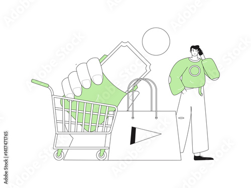 Holiday shopping people doing e-commerce online shopping flat vector concept operation hand drawn illustration

