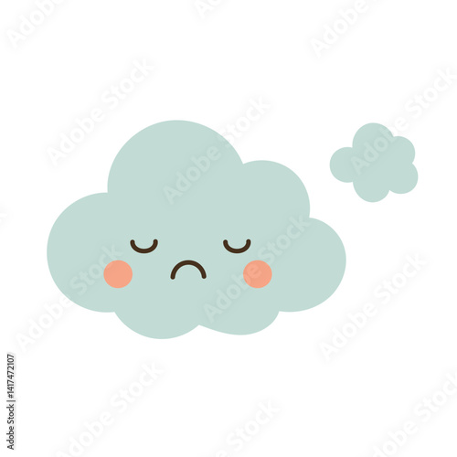 Cute pastel cloud with sad expression, perfect for children’s weather themes, nursery graphics, calm atmosphere designs, and soft background illustrations.