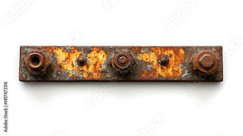 Rusted metal bar with nuts