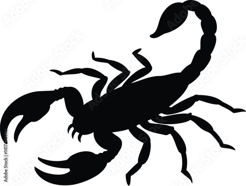 Black scorpion silhouette with raised claws, great for zodiac art, branding, or tribal designs