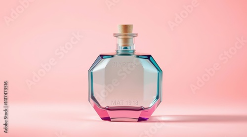 Minimalist Glass Bottle with Cork on Soft Pink Background