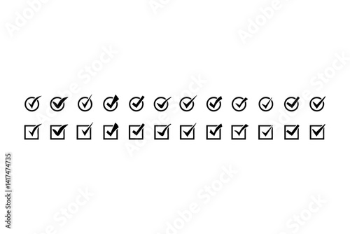 Minimalist Tick and Check Mark Icons Collection – Circle & Square Tickbox Set for UI, Web & App Design
