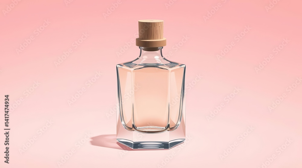 Minimalist Glass Bottle with Cork on Soft Pink Background Minimalist Glass Bottle with Cork on Soft Pink Background