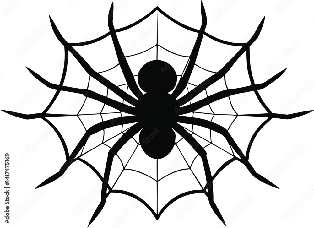Fototapeta premium Black and White Vector of a Spider on Web in Minimalist Style