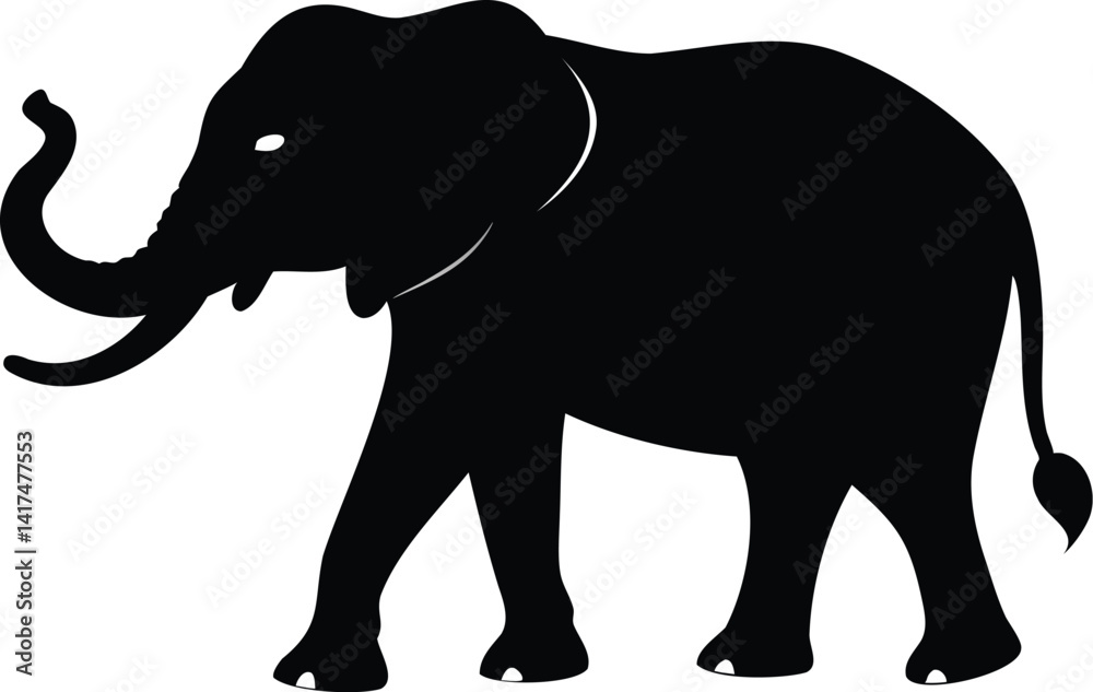Fototapeta premium Black and white silhouette of a walking elephant, perfect for wildlife and nature graphic designs