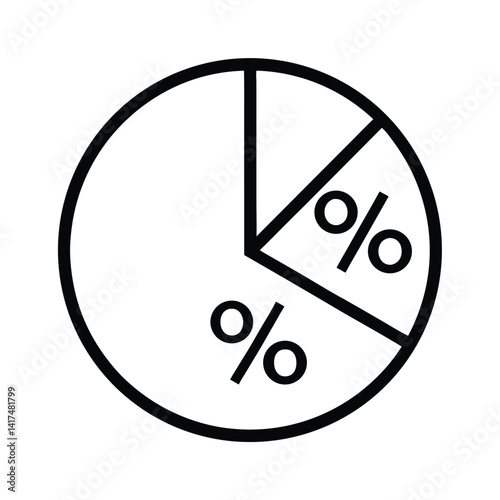 Statistics Diagram Black Thin Outline with Percentage Symbols on White Backdrop