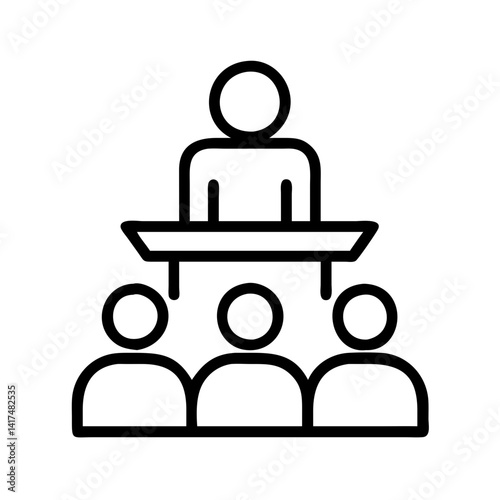 Presentation speaker at podium giving speech to audience icon vector illustration design