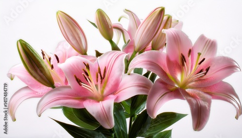 Pink lilies bunch isolated on white background
