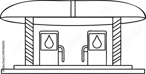 Simple Silhouette Vector Icons of Gas Station, Fuel Pumps, and Gasoline Symbol 