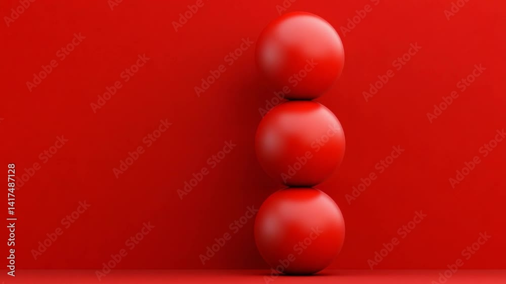 Three Smooth Red Eggs Stacked Vertically on a Vibrant Red Background with Perfect Symmetry and Minimalist Design Three Smooth Red Eggs Stacked Vertically on a Vibrant Red Background with Perfect Symmetry and Minimalist Design