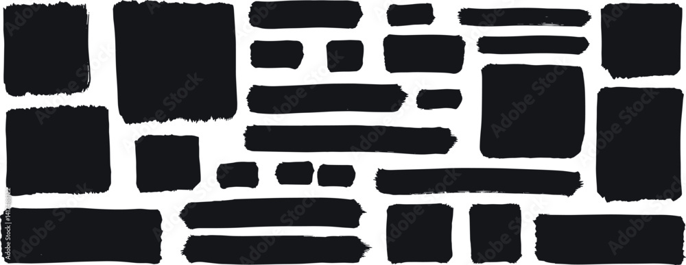 Obraz premium Box brush frame rough shape set. Text box frame rough grunge square paint shape element