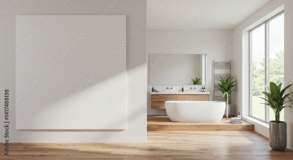 Fototapeta premium Minimalist Bathroom with Blank Wall Mockup